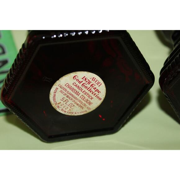 Ruby Red Glass Avon Cape Cod 1876 Pair Of Charisma Cologne Candlesticks Empty - Picture 6 of 16